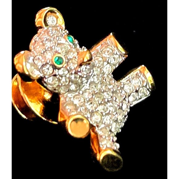 Swarovski Gold-Tone Crystal Teddy Bear Lapel Pin With Green Gem Eyes - Picture 4 of 7
